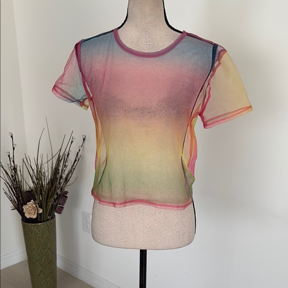 NWT small love j papaya see thru rainbow shirt 934